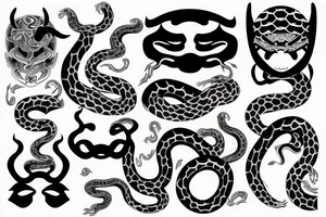 Hanja mask with snakes and samurai tattoo idea