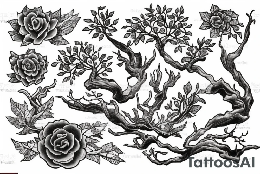 Oak near water stream tattoo idea
