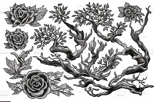 Oak near water stream tattoo idea