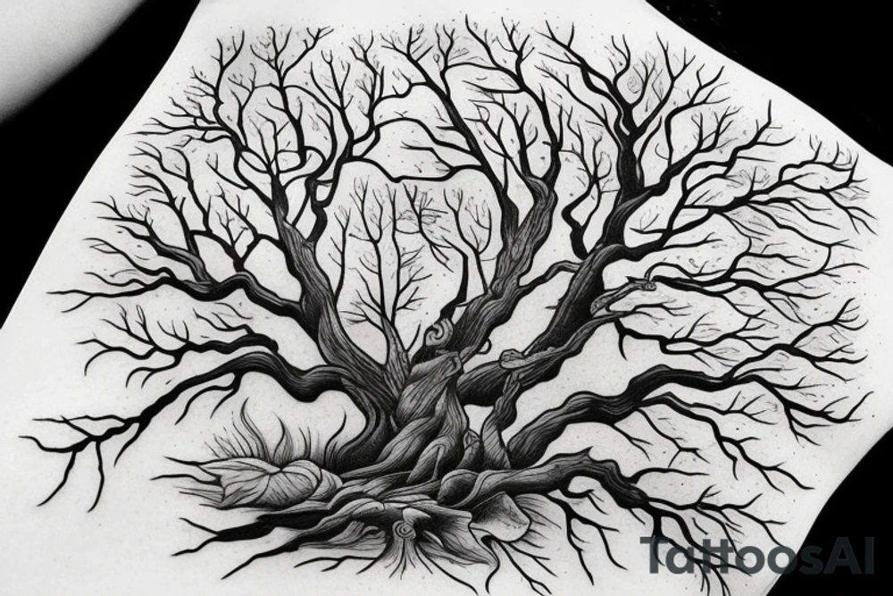 Oak near water stream tattoo idea