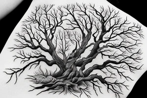 Oak near water stream tattoo idea