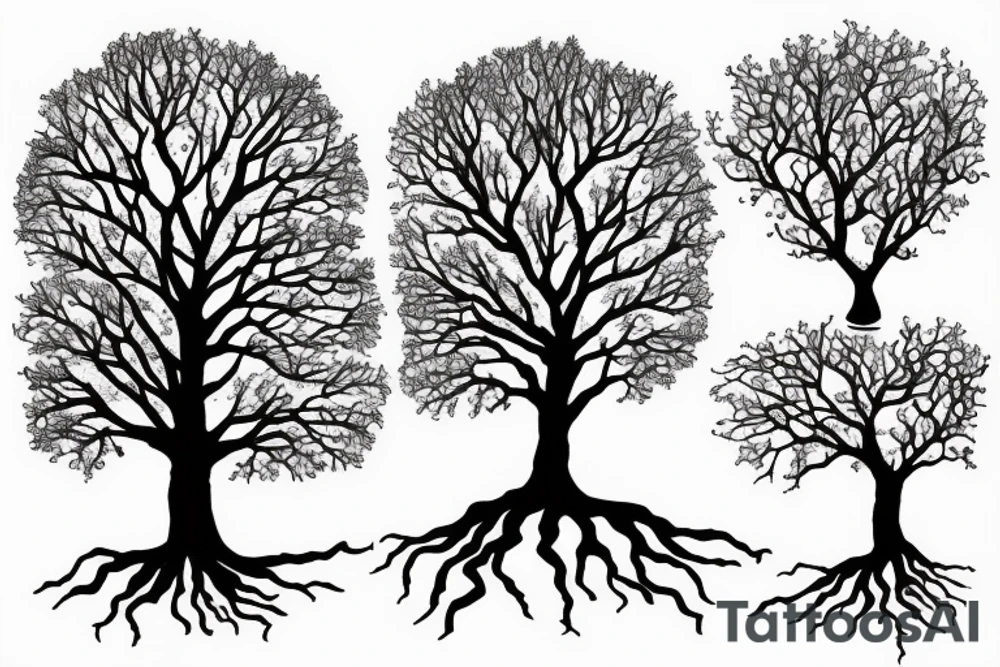 Oak tree near water stream tattoo idea