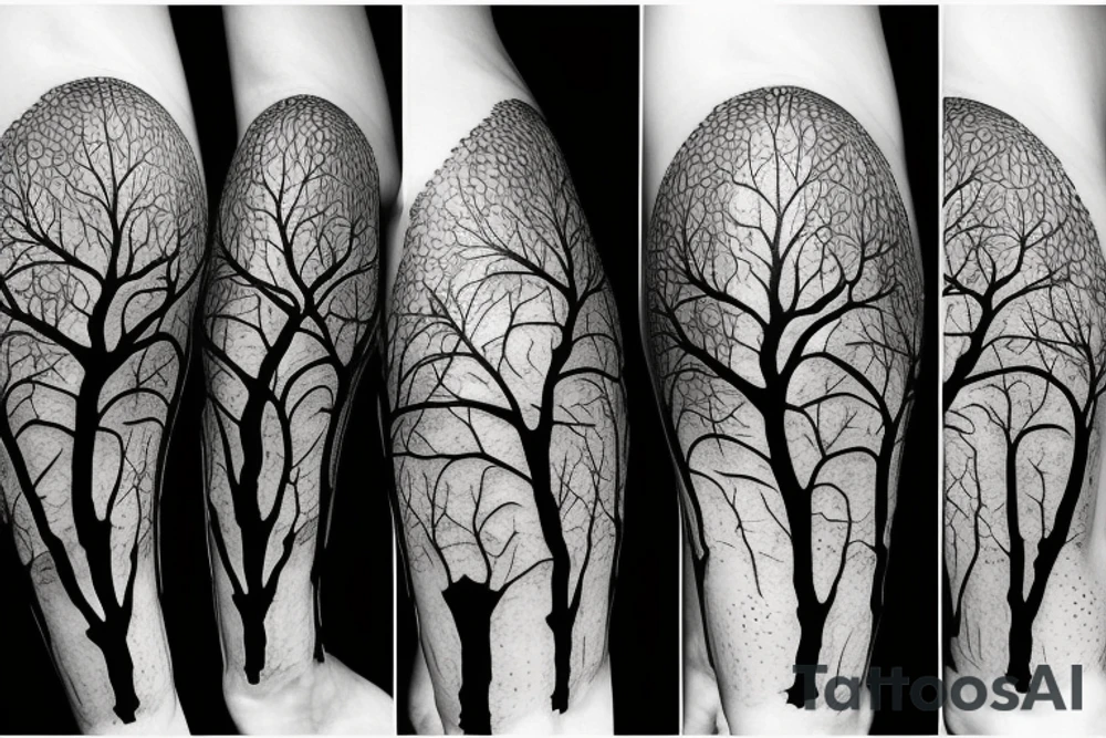 Oak tree near water stream tattoo idea