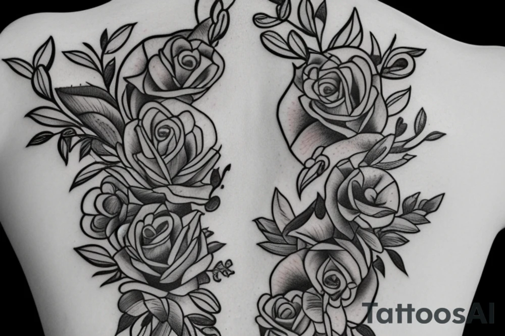 Cross, Christian tattoo for a woman, Beautiful, flowers, music notes, clean lines tattoo idea