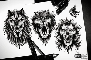 Hell hound wolf head snarling tattoo idea