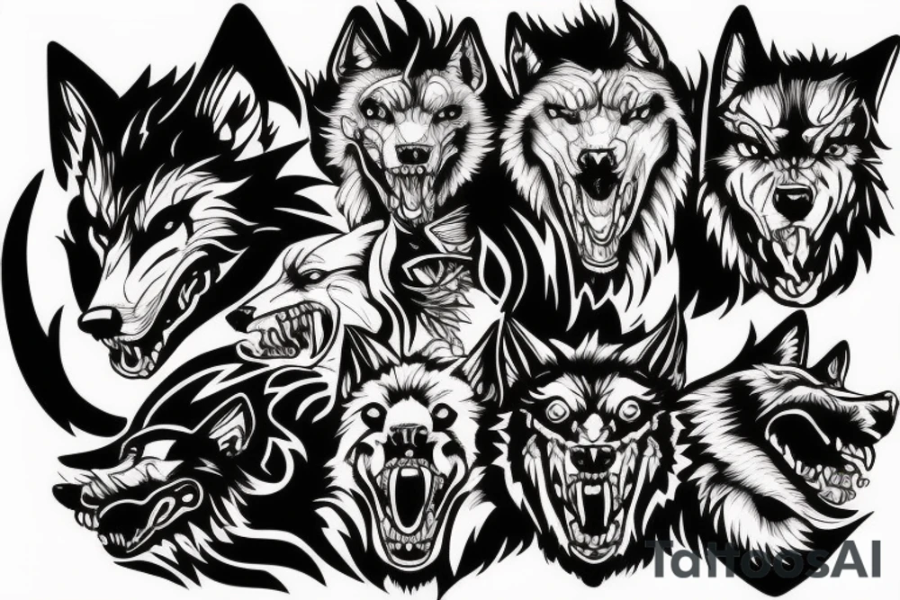 Hell hound wolf head snarling tattoo idea