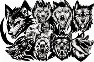 Hell hound wolf head snarling tattoo idea