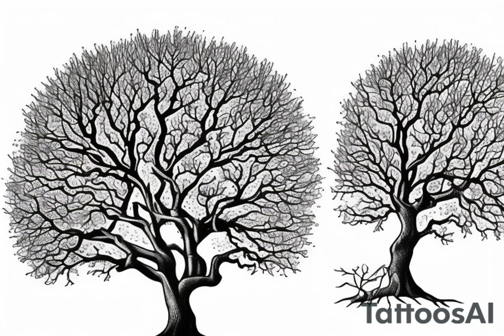 Oak tree near water stream tattoo idea