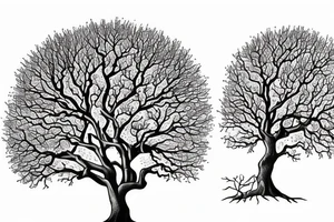 Oak tree near water stream tattoo idea