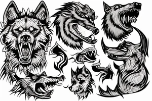 Hell hound wolf snarling climbing down tattoo idea