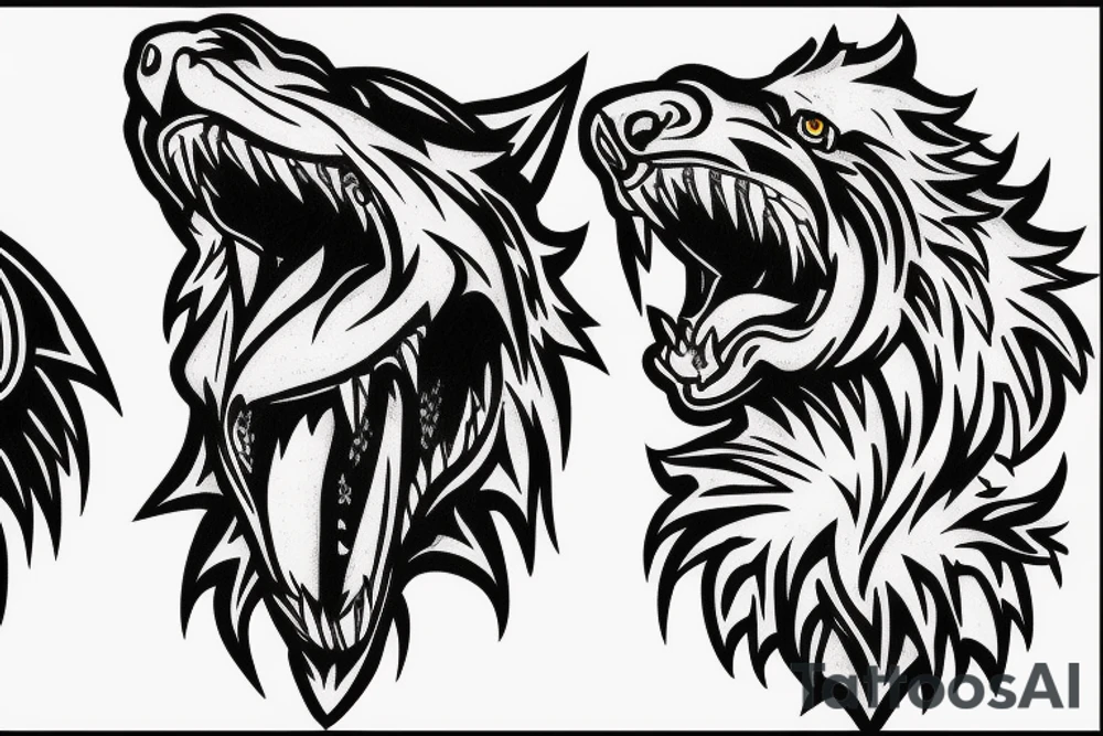 Hell hound wolf snarling climbing down tattoo idea