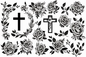 Christian Cross, Beautiful flowers, music notes, clean lines tattoo idea
