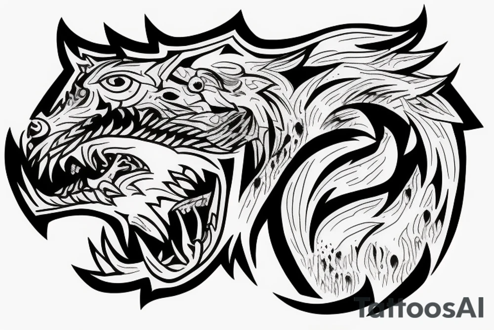 Hell hound wolf snarling climbing down wide eyes tattoo idea Hell hound wolf snarling climbing down wide eyes tattoo idea