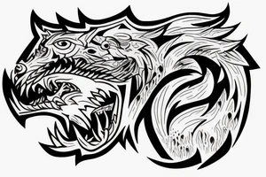 Hell hound wolf snarling climbing down wide eyes tattoo idea