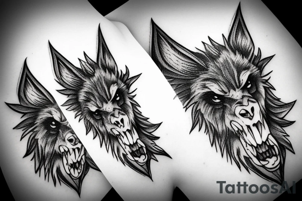 Hell hound wolf snarling climbing down wide eyes tattoo idea Hell hound wolf snarling climbing down wide eyes tattoo idea
