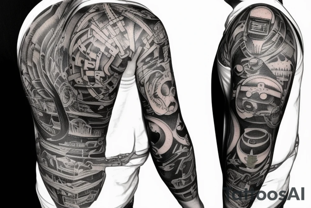 A man dressed to work levitating with a astronaut helmet tattoo idea