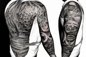 A man dressed to work levitating with a astronaut helmet tattoo idea