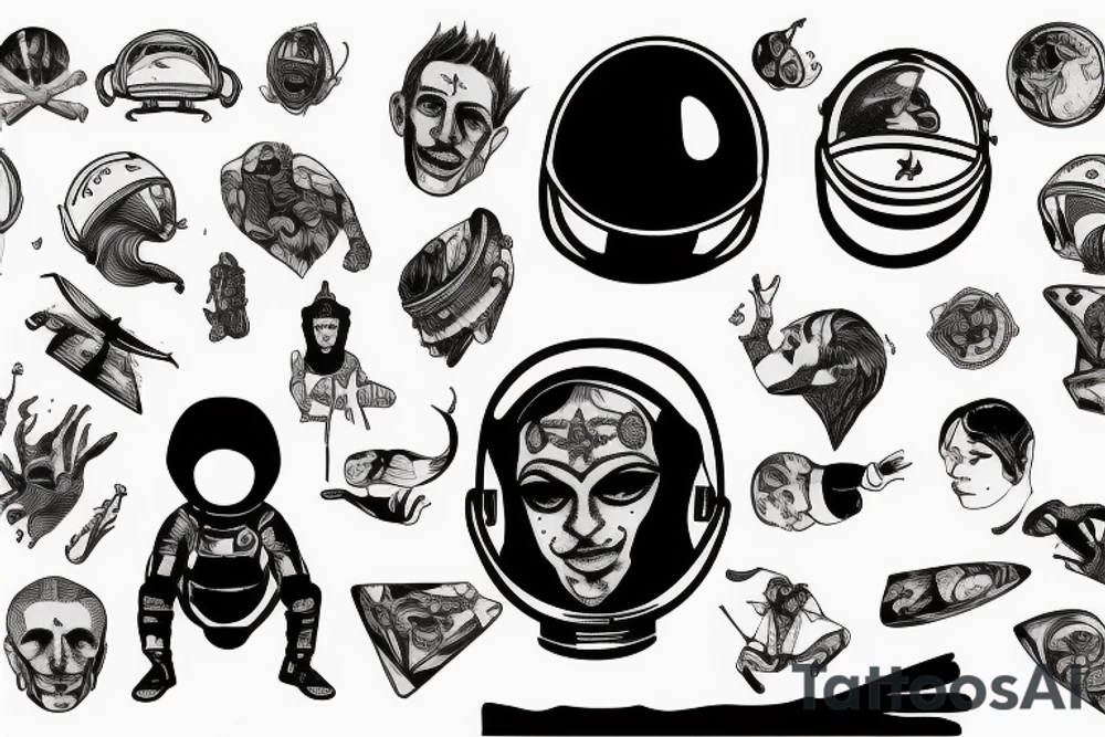 A man levitating with a astronaut helmet tattoo idea
