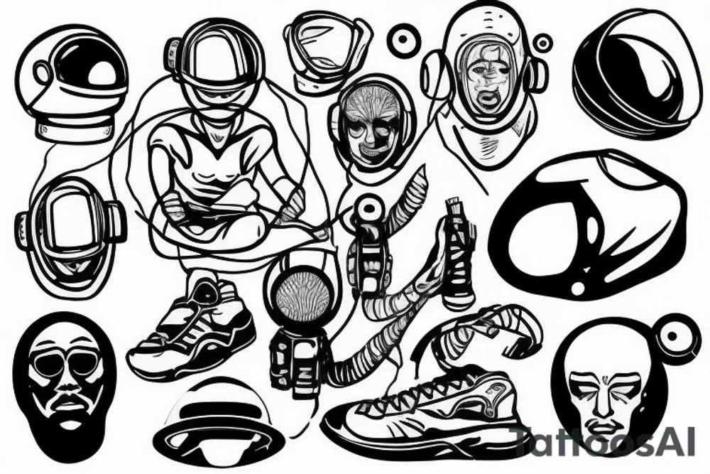 A man levitating with a astronaut helmet tattoo idea