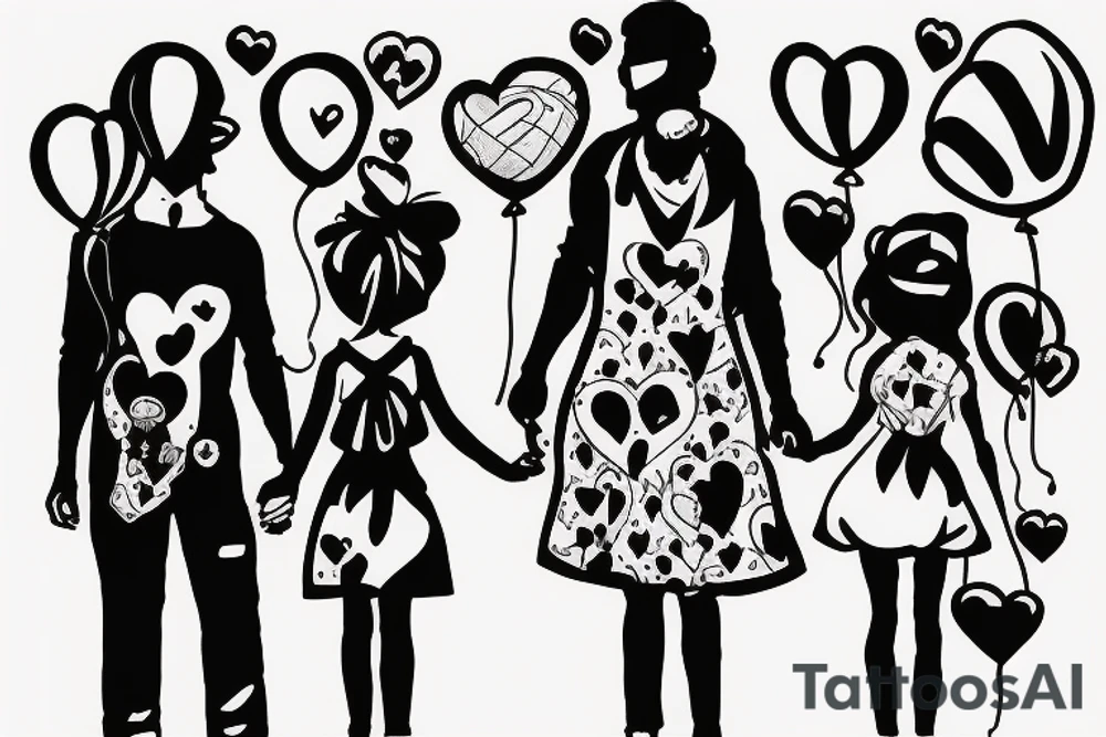 father and daughter holding hands and daughter holding a balloon tattoo idea