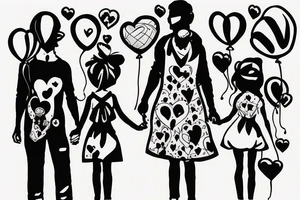 father and daughter holding hands and daughter holding a balloon tattoo idea