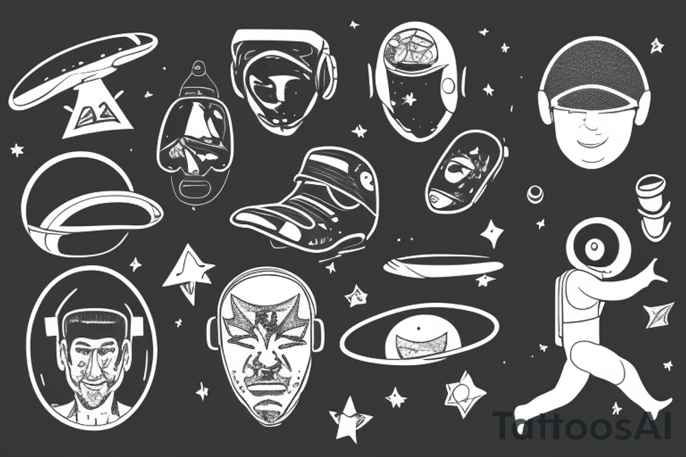 A man levitating with an astronaut helmet tattoo idea