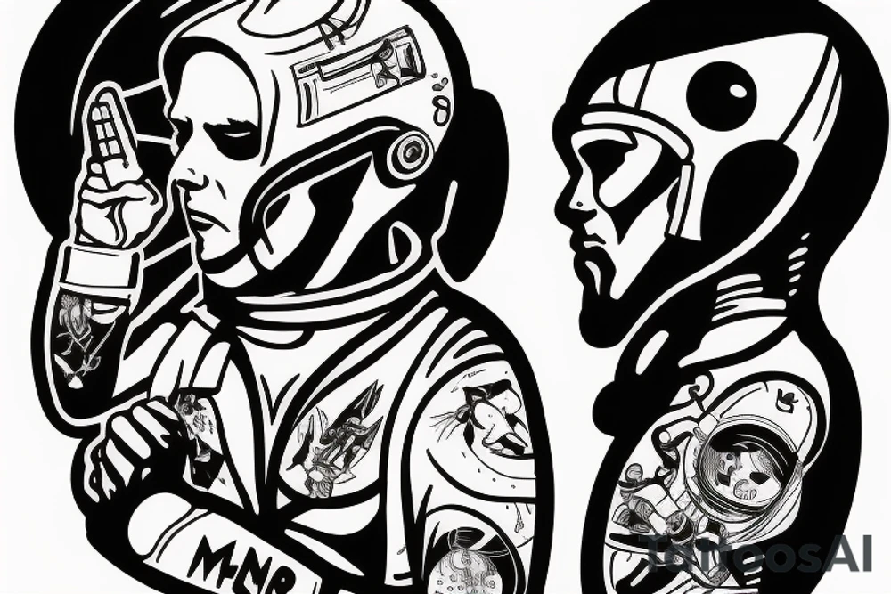 A man levitating with an astronaut helmet tattoo idea