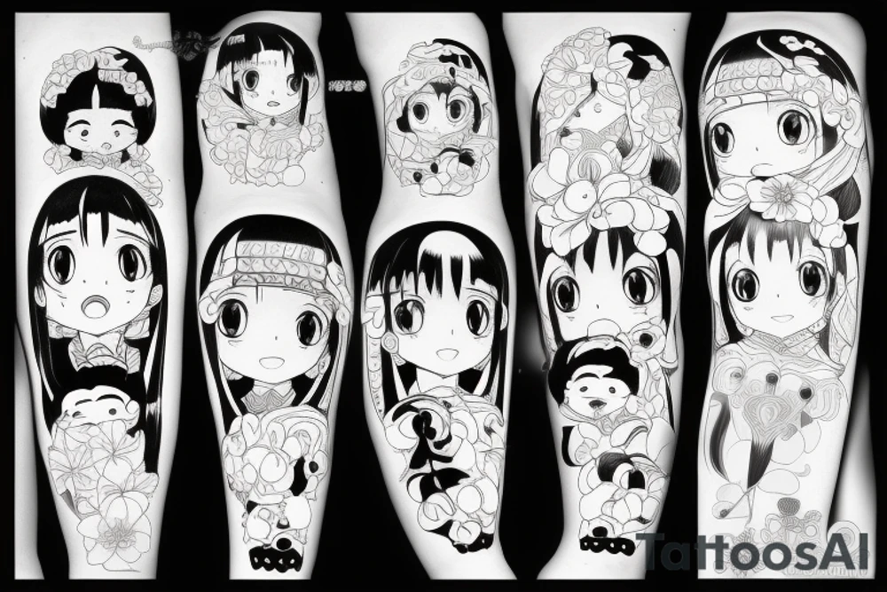 kimetsu no yaibu, line art, on the hips, nezuko 18+ art tattoo idea