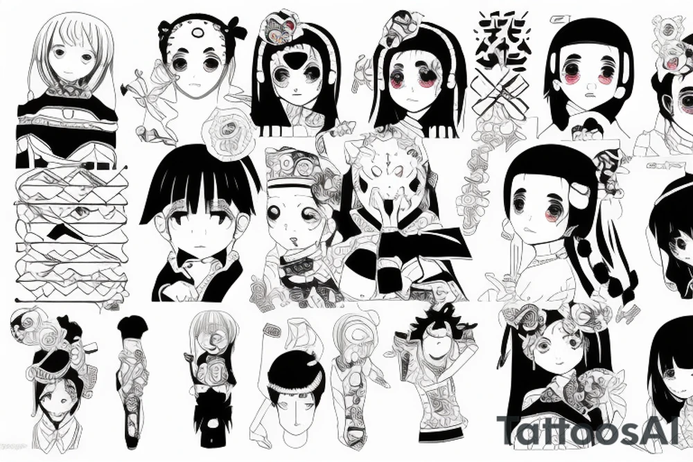 kimetsu no yaibu, line art, on the hips, nezuko 18+ art tattoo idea