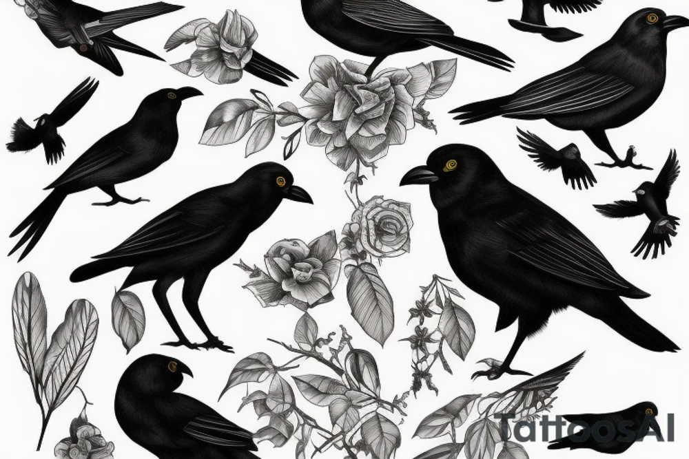 The tattoo is of a black bird, which resembles home. The birds scientific name is corvus corax. It resembles home to me because my familys farm is named after this bird tattoo idea