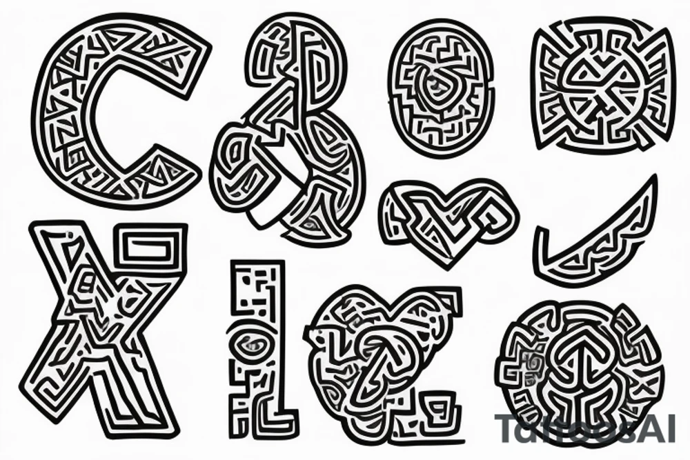 create an Adinkra code for peace , love , prosperity and power tattoo idea