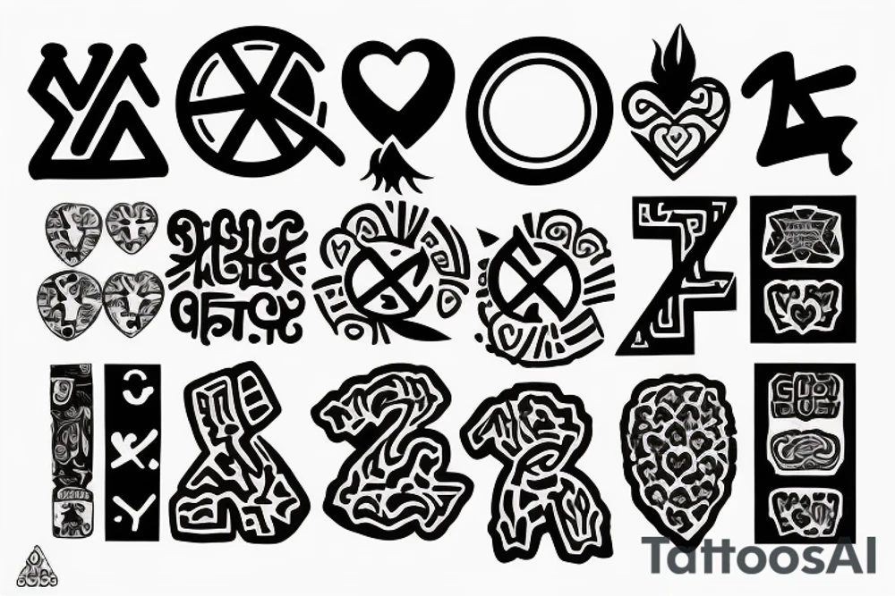 create an Adinkra code for peace , love , prosperity and power tattoo idea