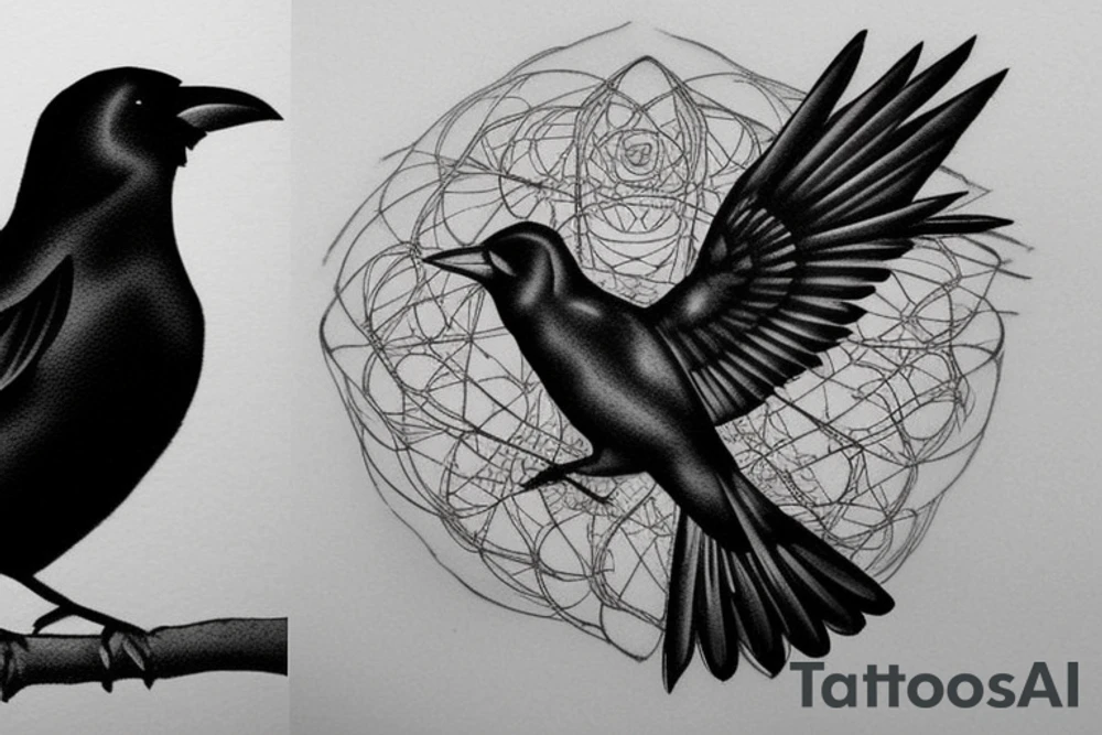 The tattoo is of a singular black bird, which resembles home. Id like the tattoo to be on my chest. Perhaps the tattoo has the birds name under the bird. The birds scientific name is corvus corax. It resembles home to me because my familys farm is named after this bird tattoo idea
