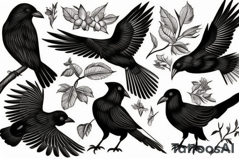 The tattoo is of a singular black bird, which resembles home. Id like the tattoo to be on my chest. Perhaps the tattoo has the birds name under the bird. The birds scientific name is corvus corax. It resembles home to me because my familys farm is named after this bird tattoo idea
