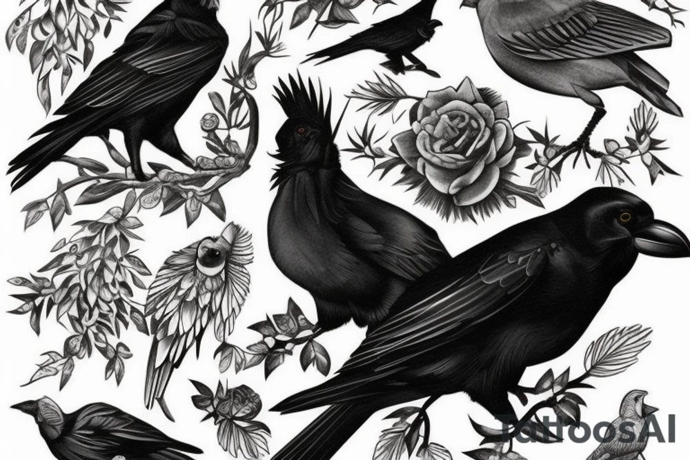 The tattoo is of one black bird, a raven. The bird resembles home. Id like the tattoo to be on my chest. Perhaps the tattoo has the birds name under the bird. The birds scientific name is corvus corax. It resembles home to me because my familys farm is named after this bird tattoo idea