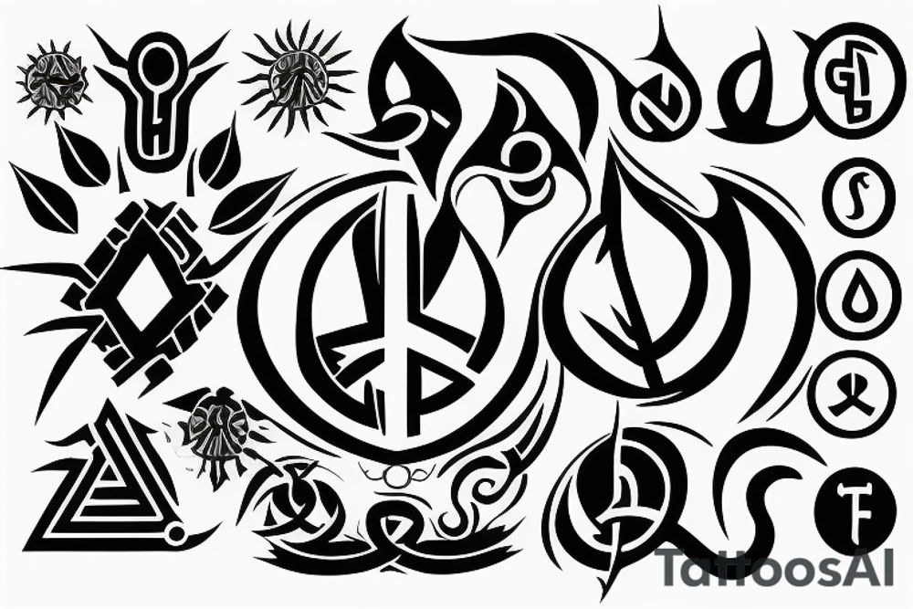 Eban symbol for peace , Osram ne Nsoromma symbol, Aya symbol for prosperity. Nyame Dua symbol for power tattoo idea