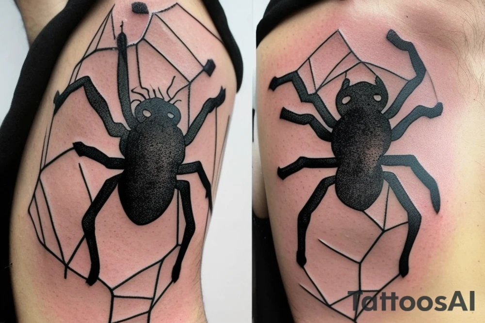 Black spider with cut emerald embedded in abdomen tattoo idea