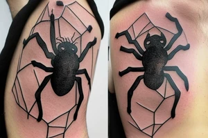 Black spider with cut emerald embedded in abdomen tattoo idea