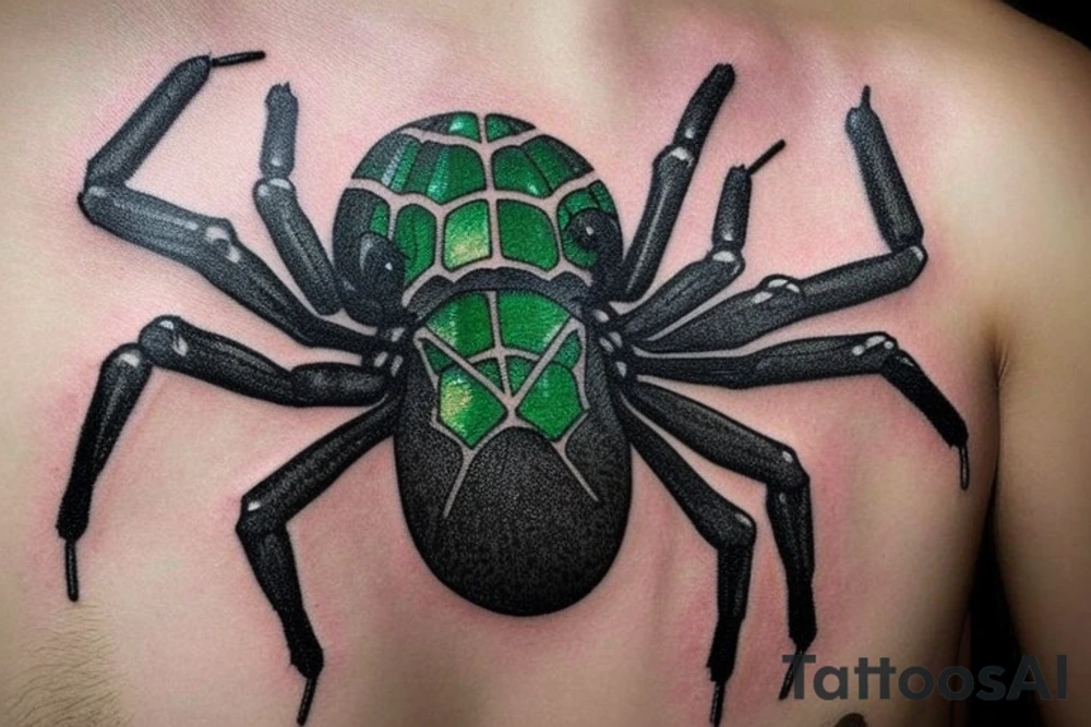 spider with cut emerald embedded in abdomen tattoo idea