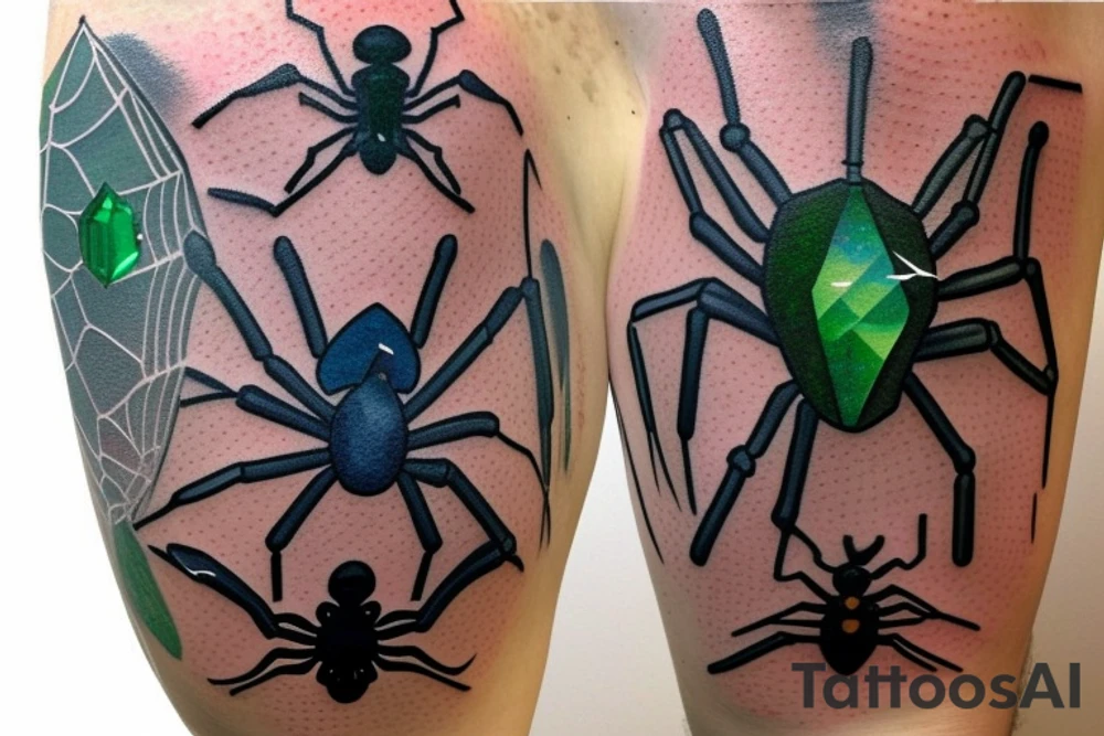 spider with emerald gemstone abdomen tattoo idea