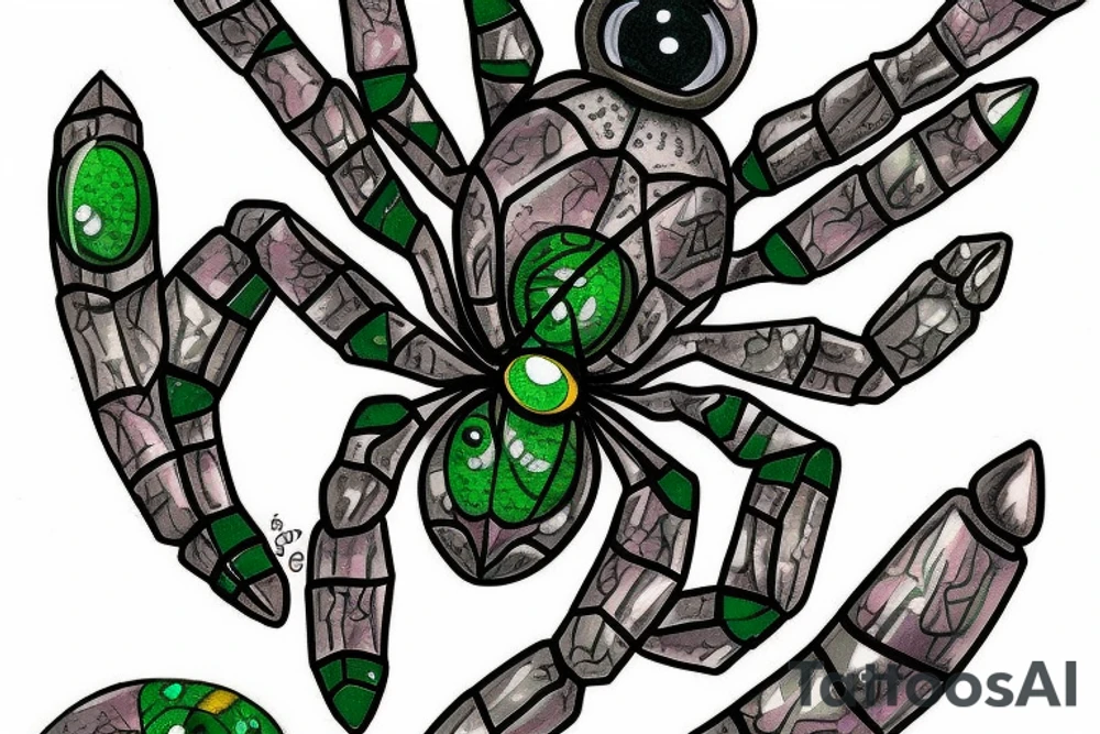 Spider with emerald gemstone eyes emerald gemstone abdomen tattoo idea