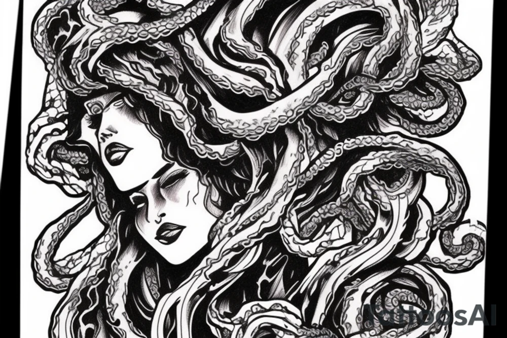 American Traditional Medusa beautiful in color tattoo idea