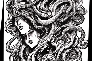 American Traditional Medusa beautiful in color tattoo idea