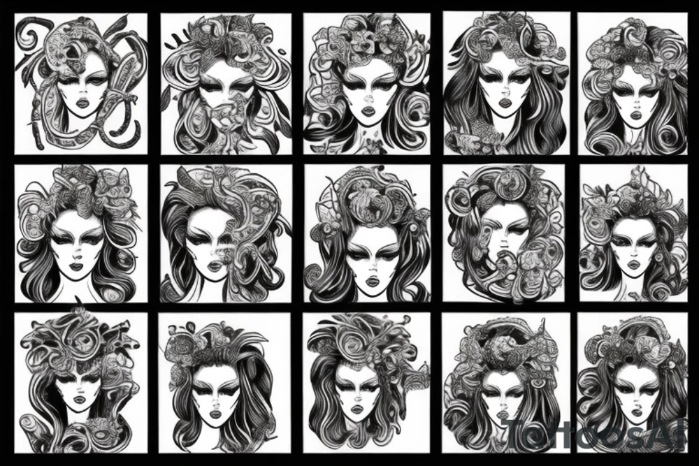 American Traditional Medusa beautiful in color tattoo idea