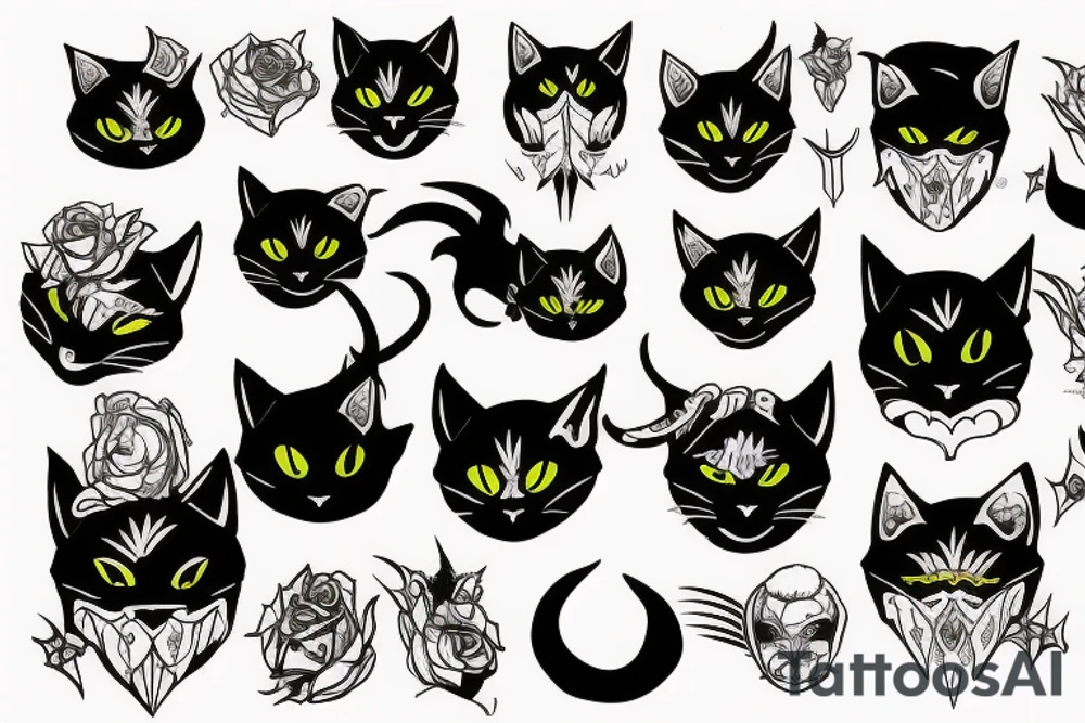 Demonic black cat with devil horns tattoo idea