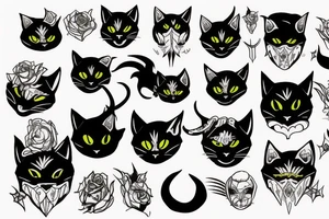 Demonic black cat with devil horns tattoo idea