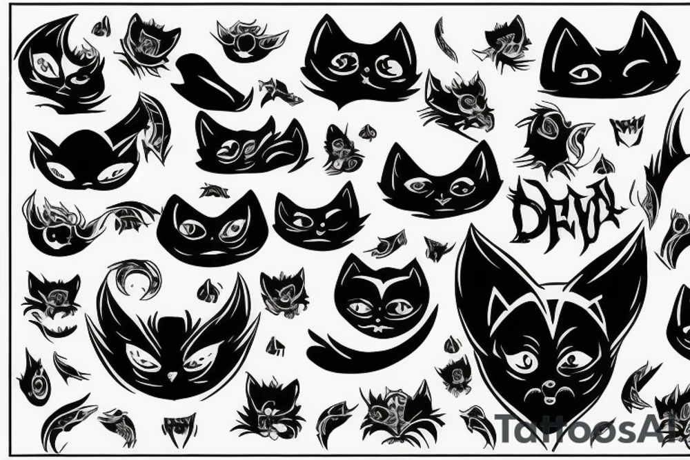 Demonic black cat with devil horns tattoo idea