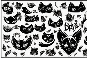 Demonic black cat with devil horns tattoo idea