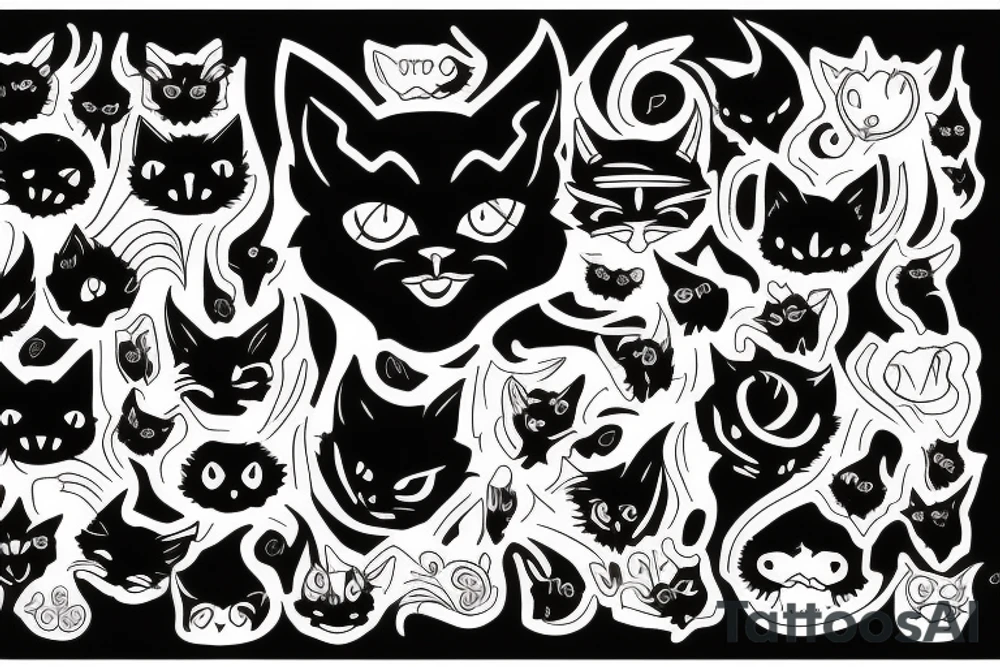 black cat with devil horns tattoo idea