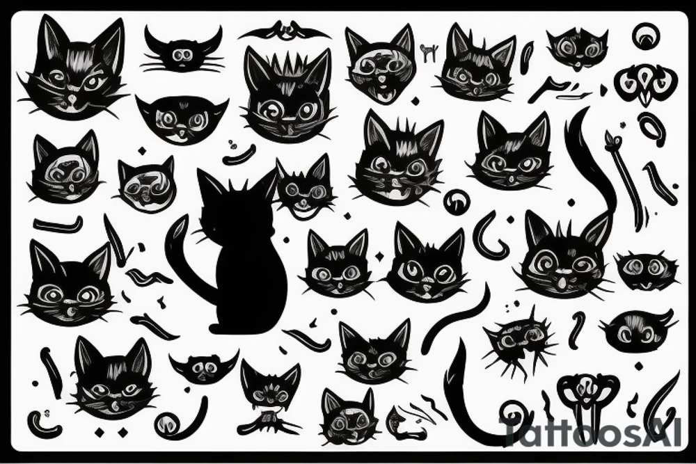 black cat with devil horns tattoo idea